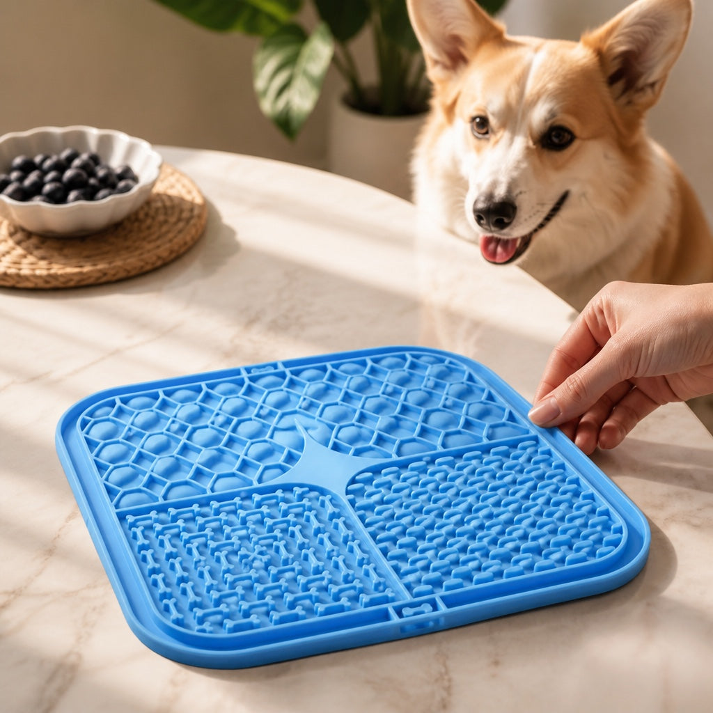 Tapis de léchage anti-stress, coloris bleu