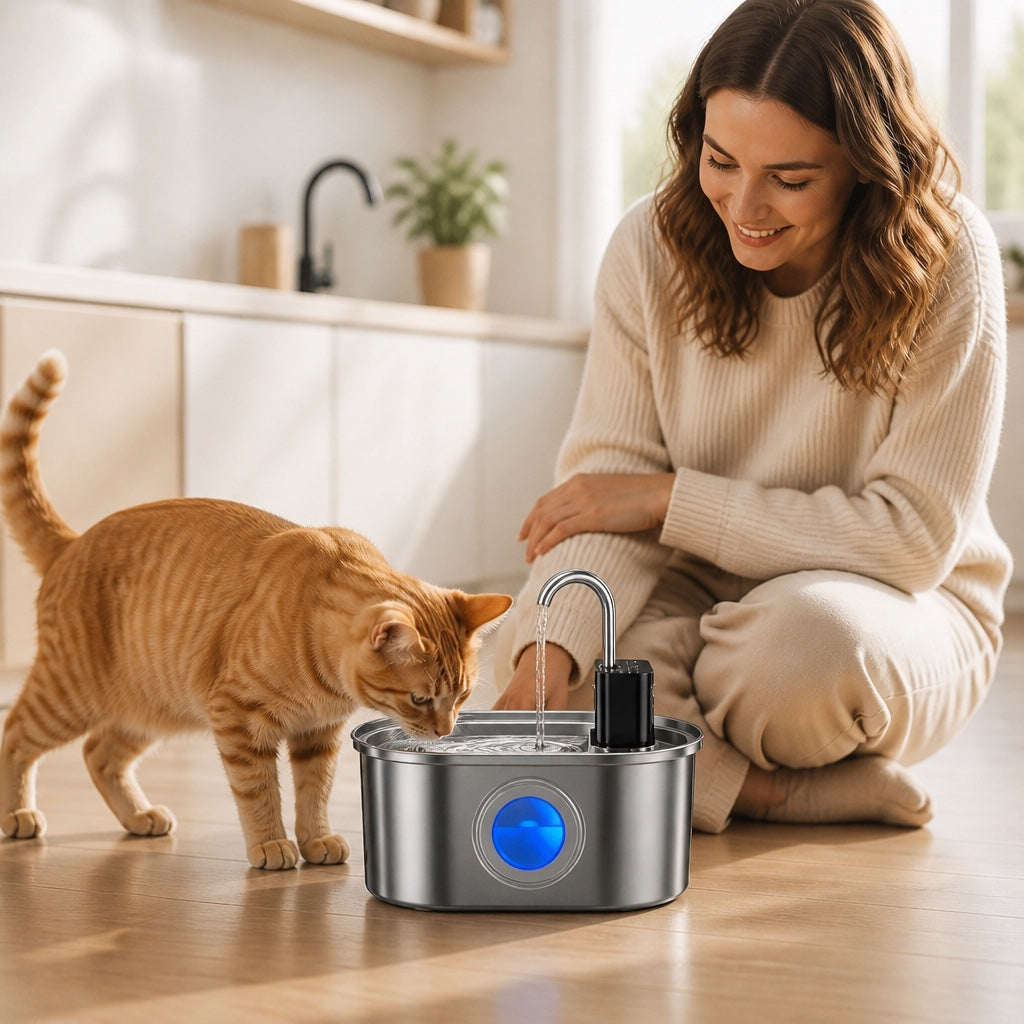 Fontaine à eau 3,2 L en acier inoxydable pour chat et chien