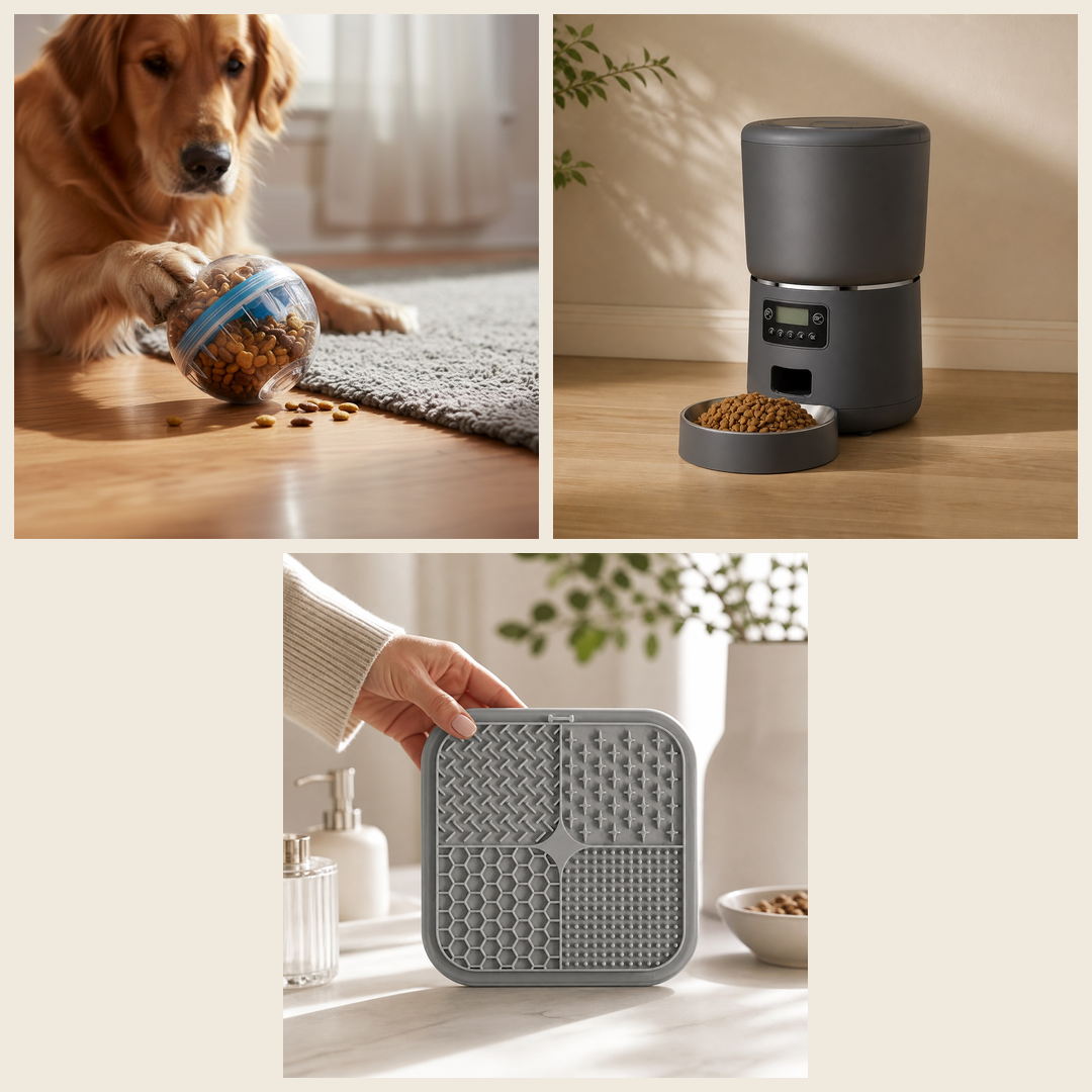 Kit Repas Malin — Distributeur de Croquettes 4 L + Tapis de Léchage + Balle Distributrice