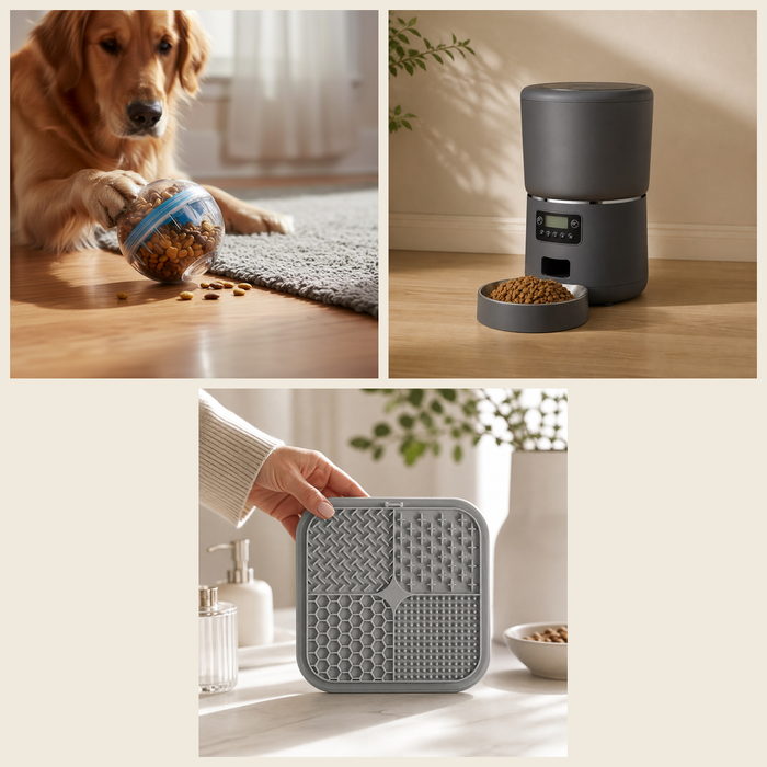 Kit Repas Malin — Distributeur de Croquettes 4 L + Tapis de Léchage + Balle Distributrice